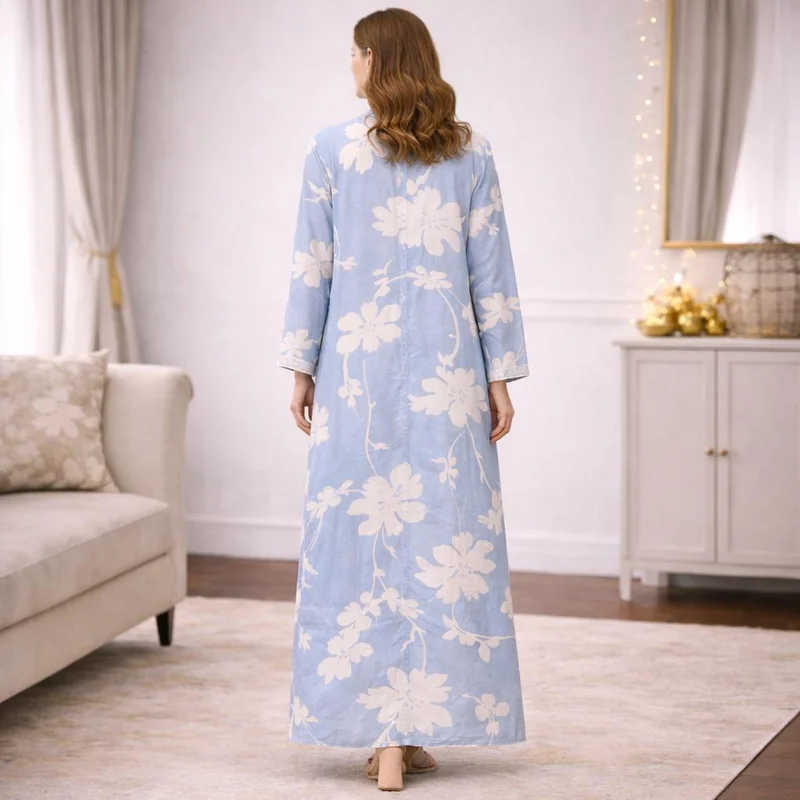 Artemea  Women’s Floral Print Jalabiya | Premium Rayon | Button-Front Design | Full-Length Modest Wear for Women | Best Price UAE